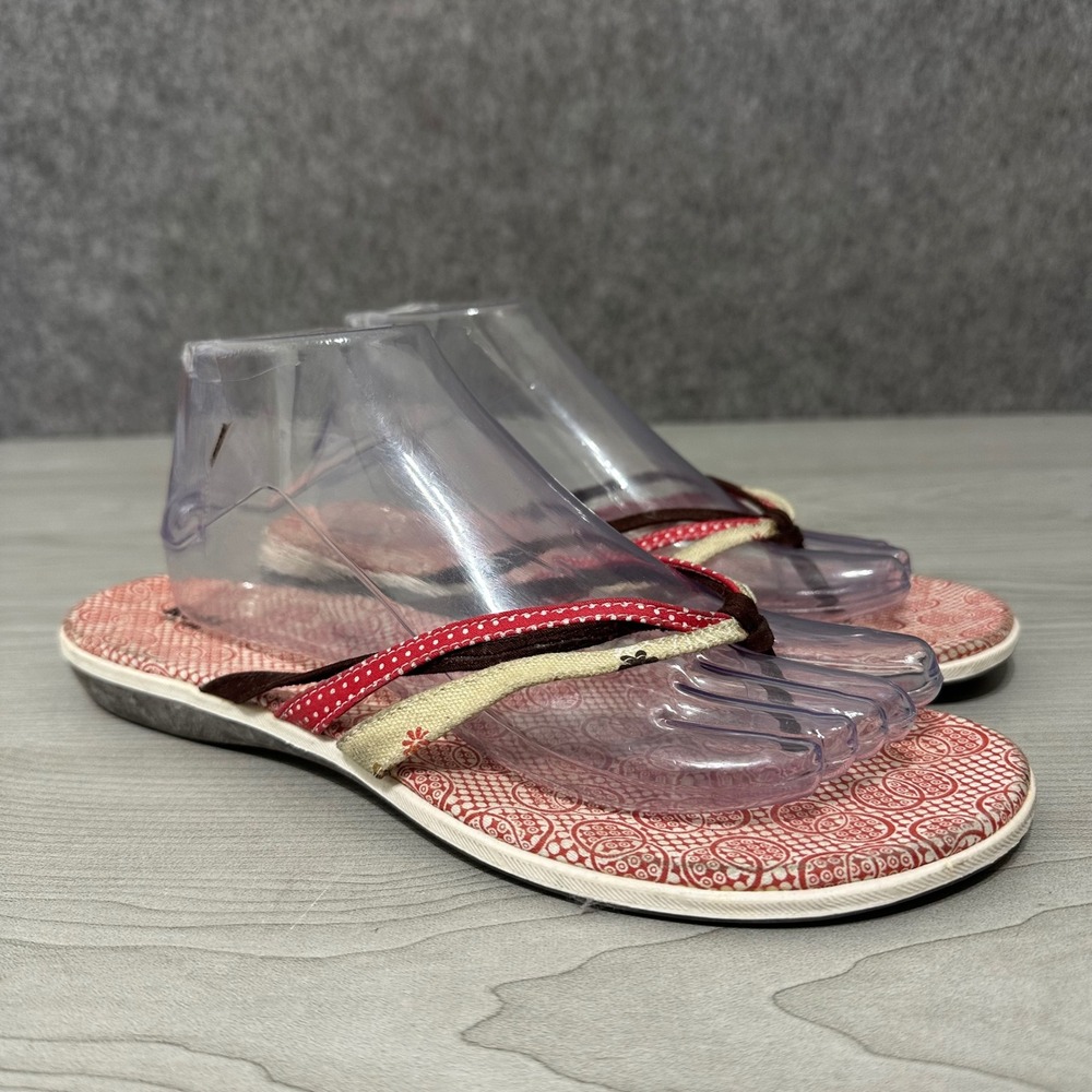 Keds Womens Size 9.5 Red Polka Dot Floral Thong Flip Flop Sandals‎